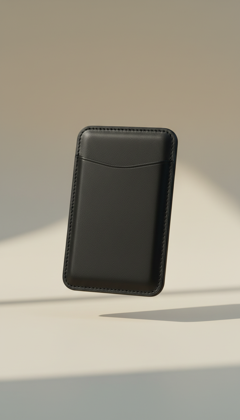 Jet black magnetic phone card holder