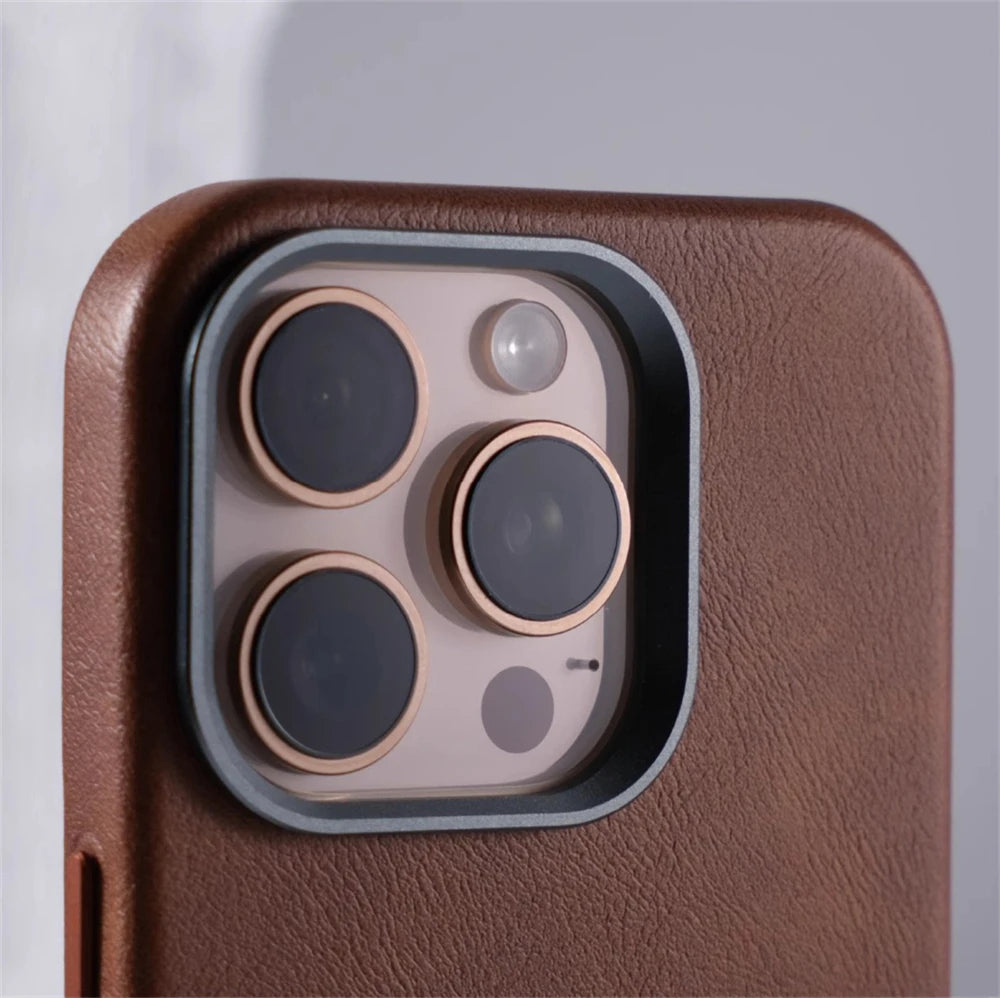 Luxury Business Retro Leather Magnetic Case for Iphone 17 Pro Max 16 plus 15 14 13 Magsafe Alloy Lens Wireless Charging Cover