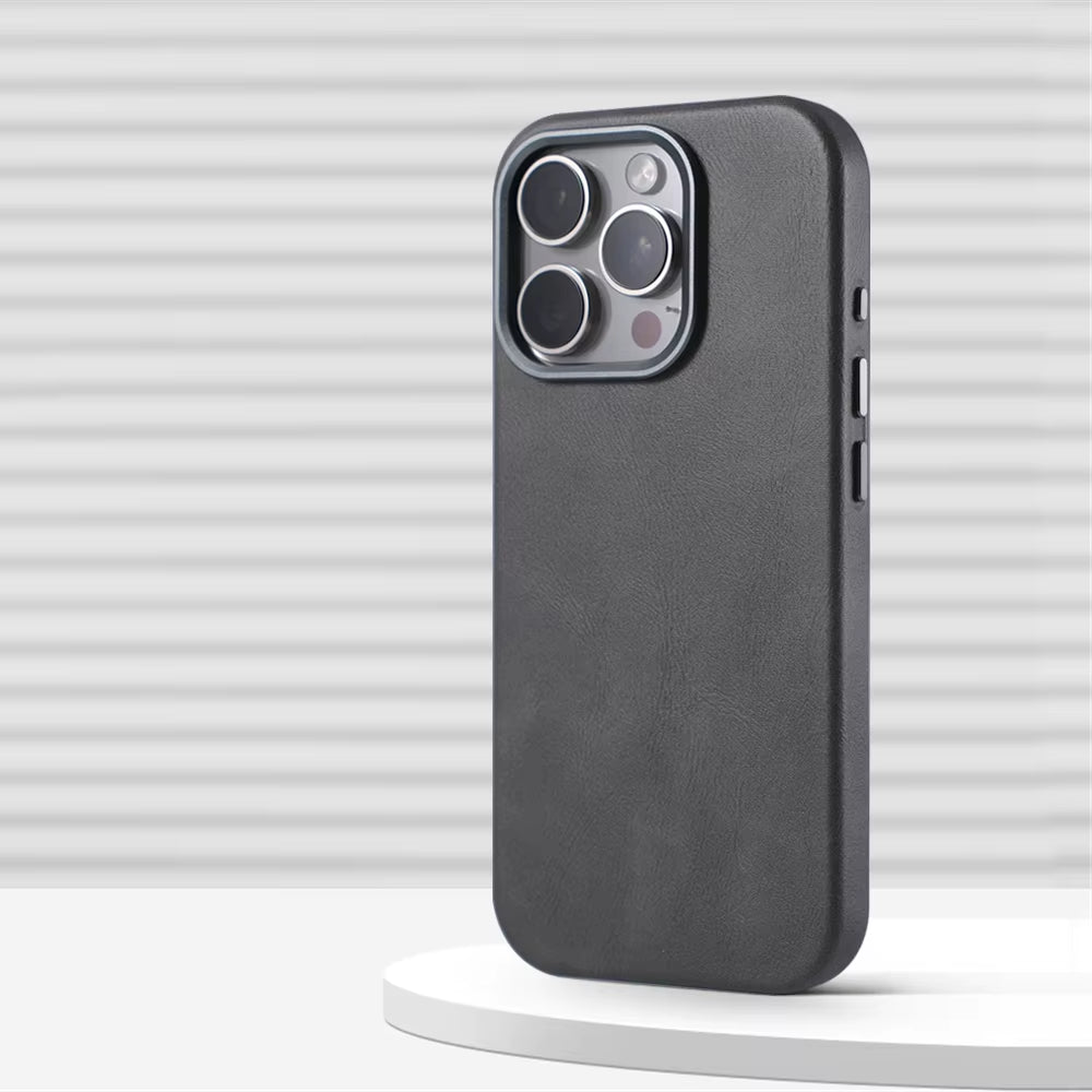 Luxury Business Retro Leather Magnetic Case for Iphone 17 Pro Max 16 plus 15 14 13 Magsafe Alloy Lens Wireless Charging Cover