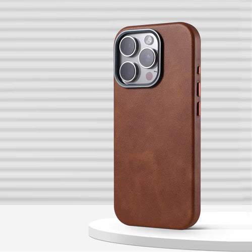 Luxury Business Retro Leather Magnetic Case for Iphone 17 Pro Max 16 plus 15 14 13 Magsafe Alloy Lens Wireless Charging Cover