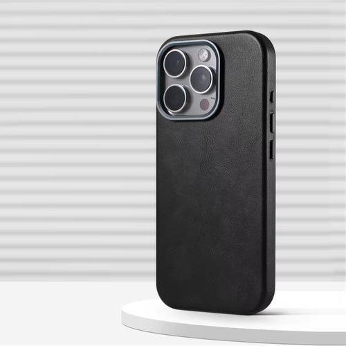 Luxury Business Retro Leather Magnetic Case for Iphone 17 Pro Max 16 plus 15 14 13 Magsafe Alloy Lens Wireless Charging Cover