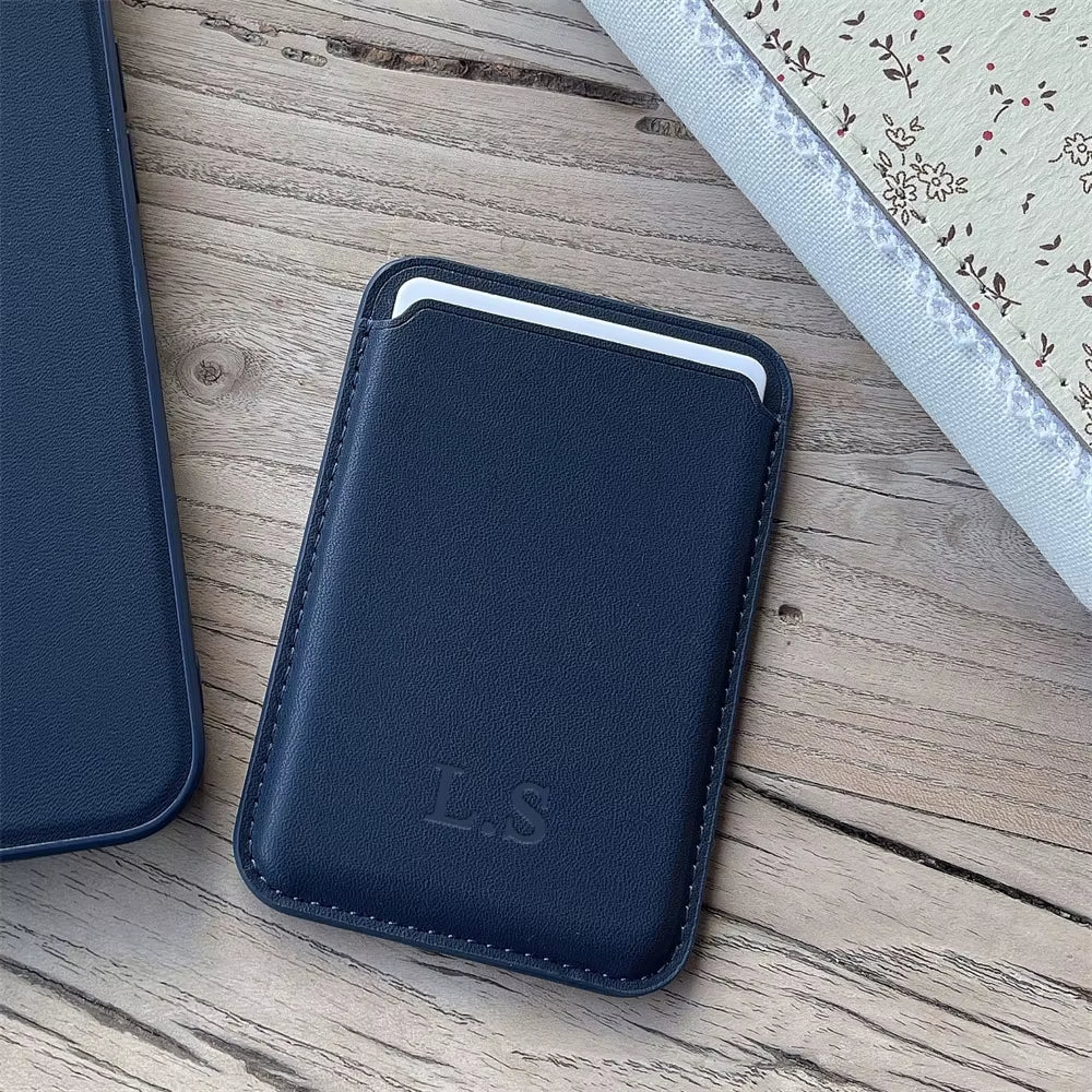 Personalize Name for Magsafe Magnetic Leather Card Clip for Iphone 14 Pro Max 13 12 Pro Mini Wallet Card Holder Bag Phone Case