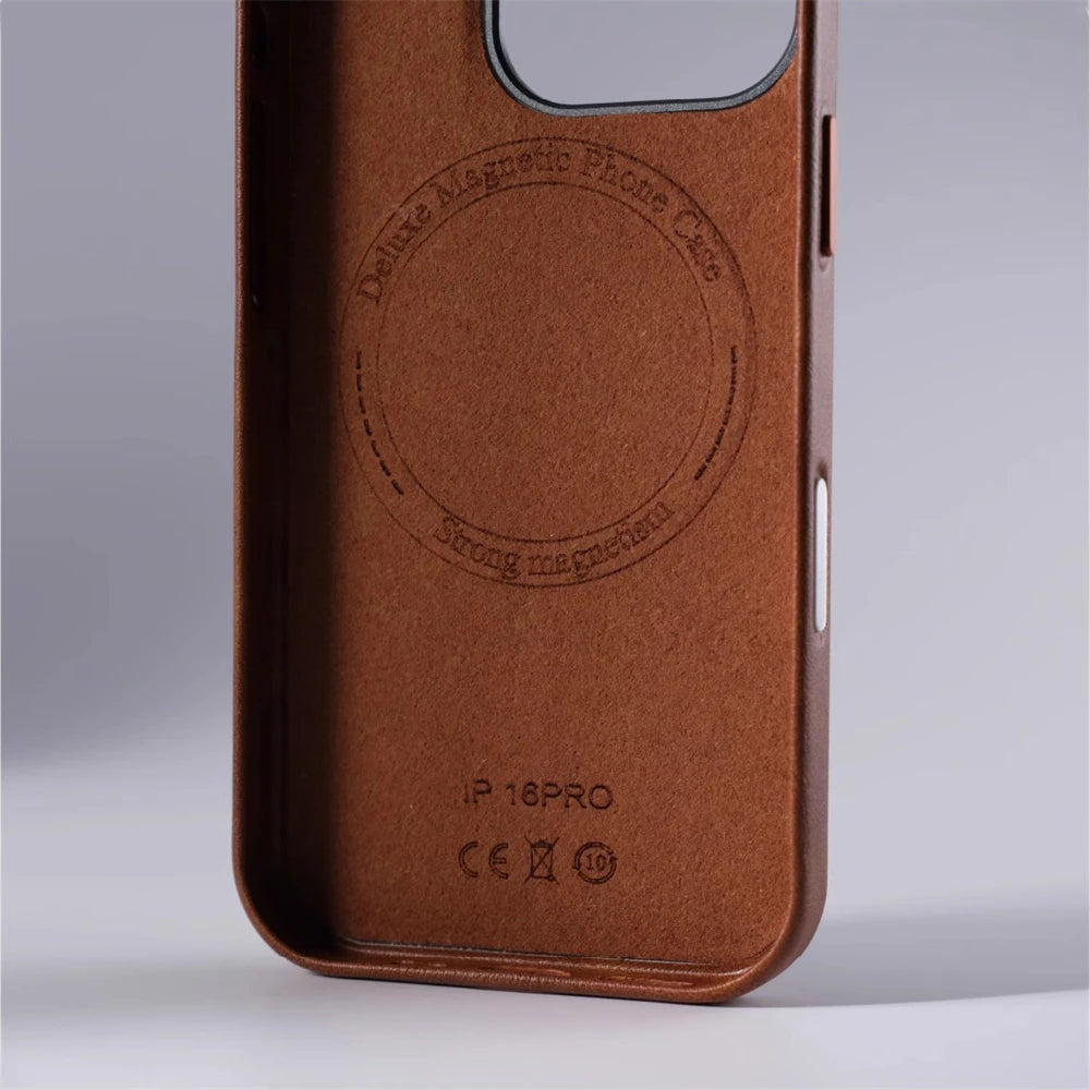 Luxury Business Retro Leather Magnetic Case for Iphone 17 Pro Max 16 plus 15 14 13 Magsafe Alloy Lens Wireless Charging Cover