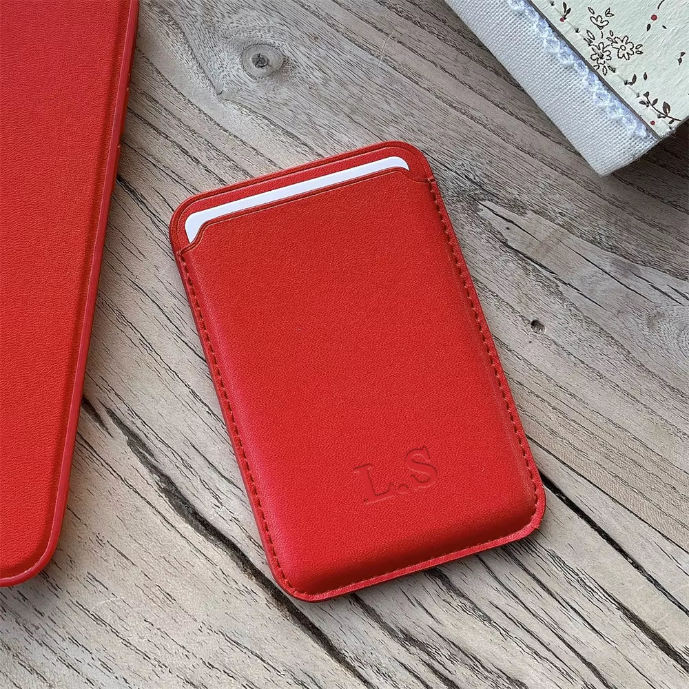 Personalize Name for Magsafe Magnetic Leather Card Clip for Iphone 14 Pro Max 13 12 Pro Mini Wallet Card Holder Bag Phone Case