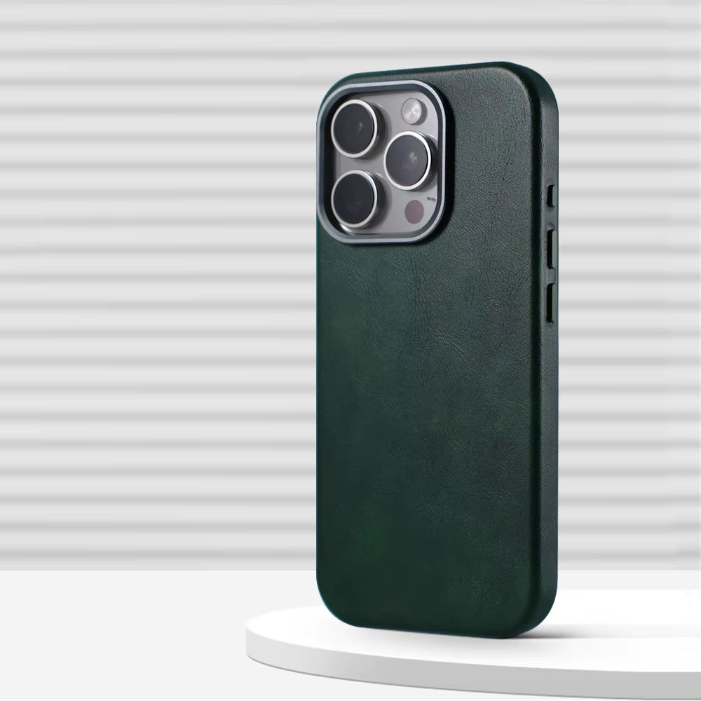 Luxury Business Retro Leather Magnetic Case for Iphone 17 Pro Max 16 plus 15 14 13 Magsafe Alloy Lens Wireless Charging Cover