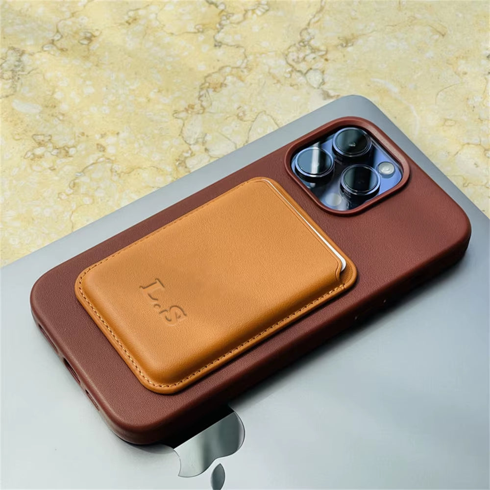 Personalize Name for Magsafe Magnetic Leather Card Clip for Iphone 14 Pro Max 13 12 Pro Mini Wallet Card Holder Bag Phone Case